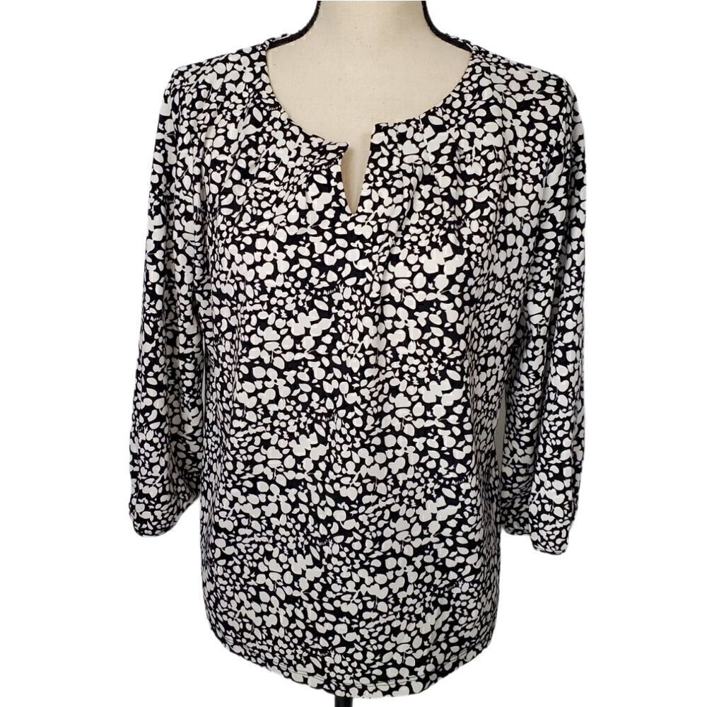 Talbots Black And White Floral Blouse